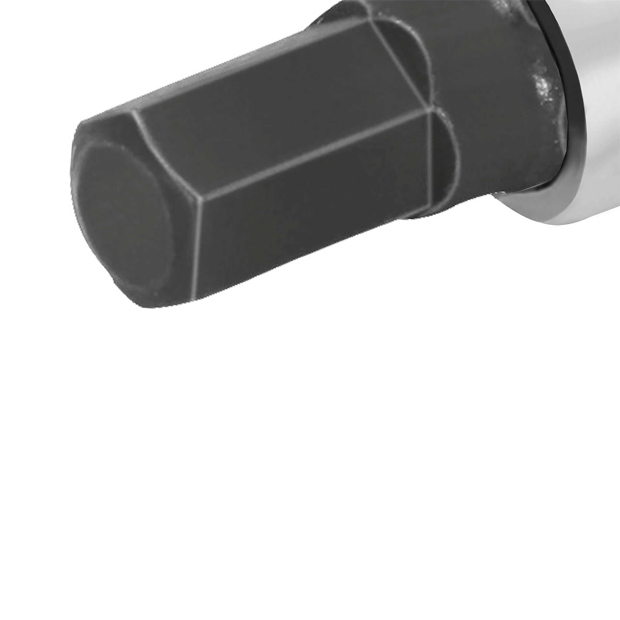 Sześciokątny bit metalowy, odpowiedni do wkrętaków, z płaskimi krawędziami do montażu śrub w mechanice lub pracach majsterkowiczów.