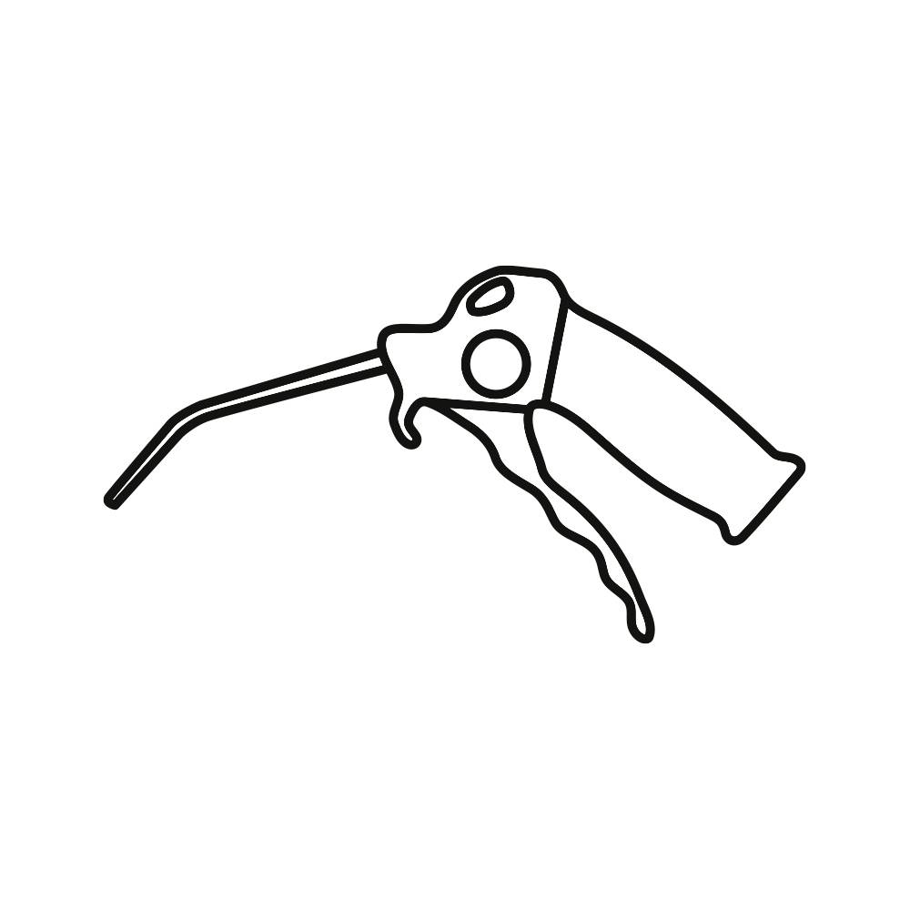 Pistolet pneumatyczny - rysunek techniczny z długą dyszą i ergonomicznym uchwytem.