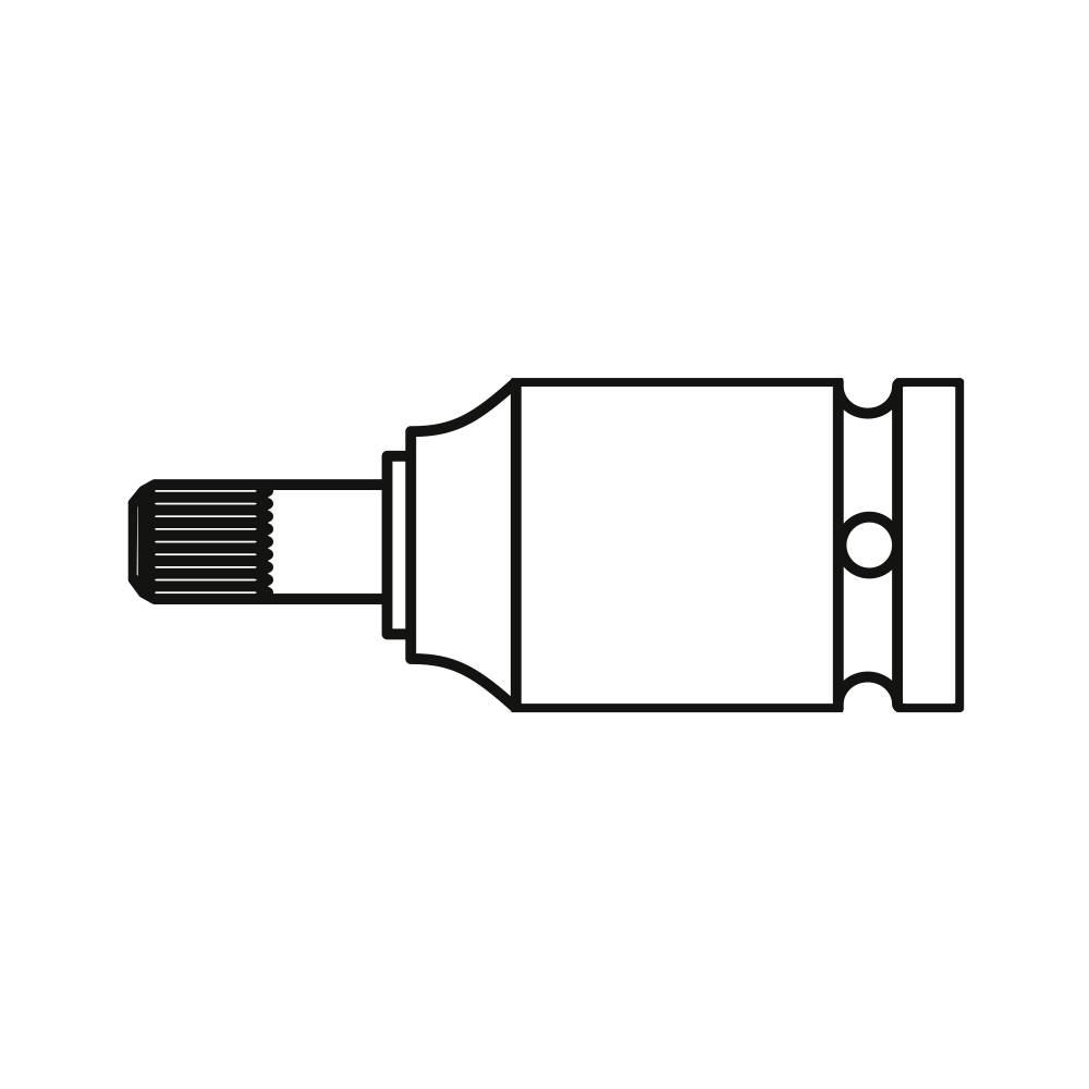 Rysunek narzędzia przypominającego trzpień klucza nasadowego, o okrągłym kształcie iażurowanym uchwycie po jednej stronie.
