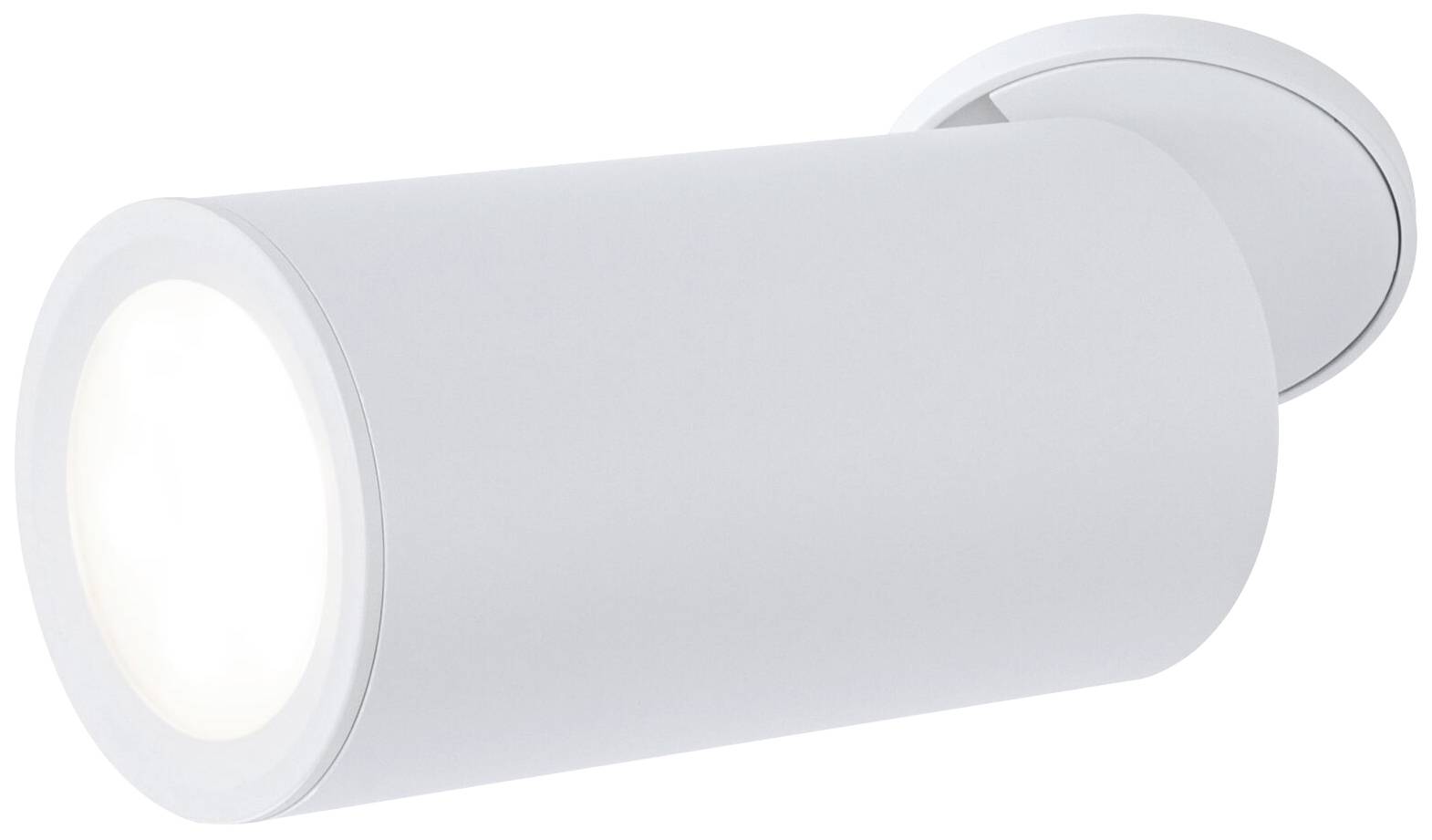 Cylindryczna, biała lampa sufitowa z precyzyjnym strumieniem światła, idealna do nowoczesnych wnętrz.