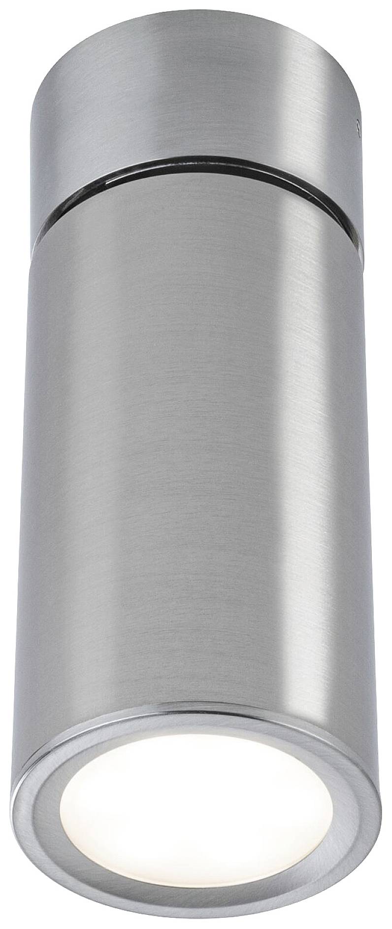 Nowoczesny kinkiet cylindryczny z szczotkowanego metalu z diodą LED skierowaną w dół.
