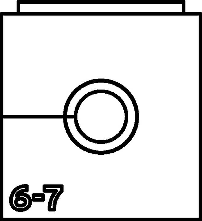 Obraz przedstawia abstrakcyjną ilustrację czarno-białą z centralną figurą w kształcie koła oraz numerem '6-7' w dolnym rogu.