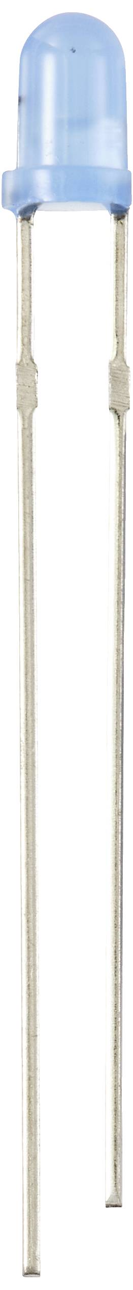 Niebieska, okrągła dioda LED z dwoma długimi metalowymi końcówkami. Jest to popularny element elektroniczny stosowany w oświetleniu.