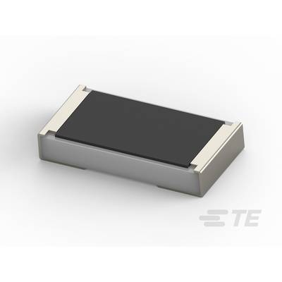 Prostokątny element elektroniczny z dwoma metalowymi stykami po przeciwnych stronach, na białym tle.