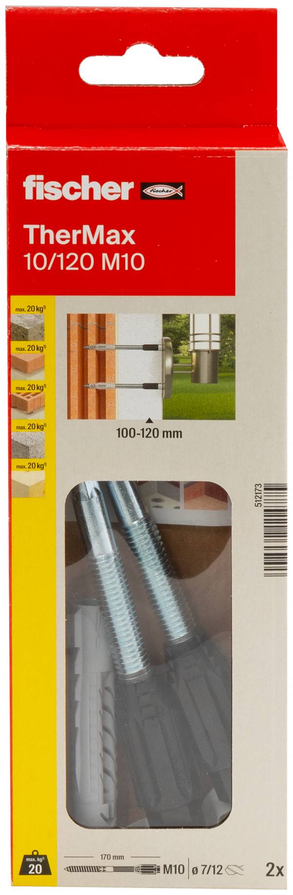 Fischer 512173 TherMax 10/120 M10 System mocowania z odstępem 180 mm 22 mm 2 szt.