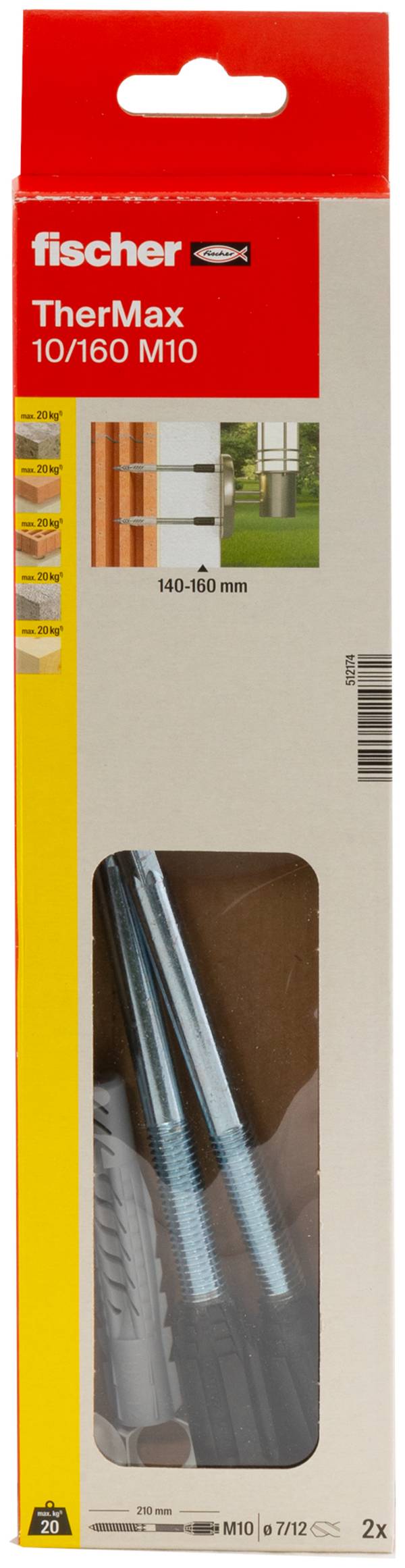 Fischer 512174 TherMax 10/160 M10 System mocowania z odstępem 220 mm 22 mm 2 szt.