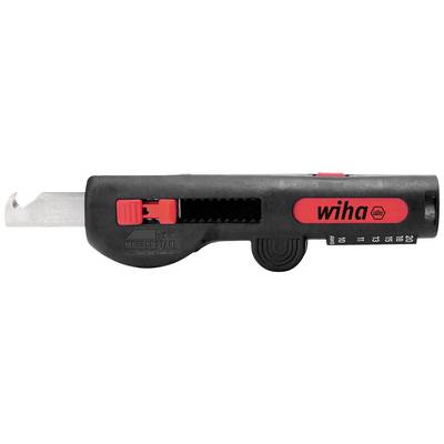 Narzędzie do zdejmowania izolacji z czarną obudową i czerwonym przyciskiem, przeznaczone do precyzyjnego usuwania powłok izolacyjnych, wyposażone w skalę z boku.