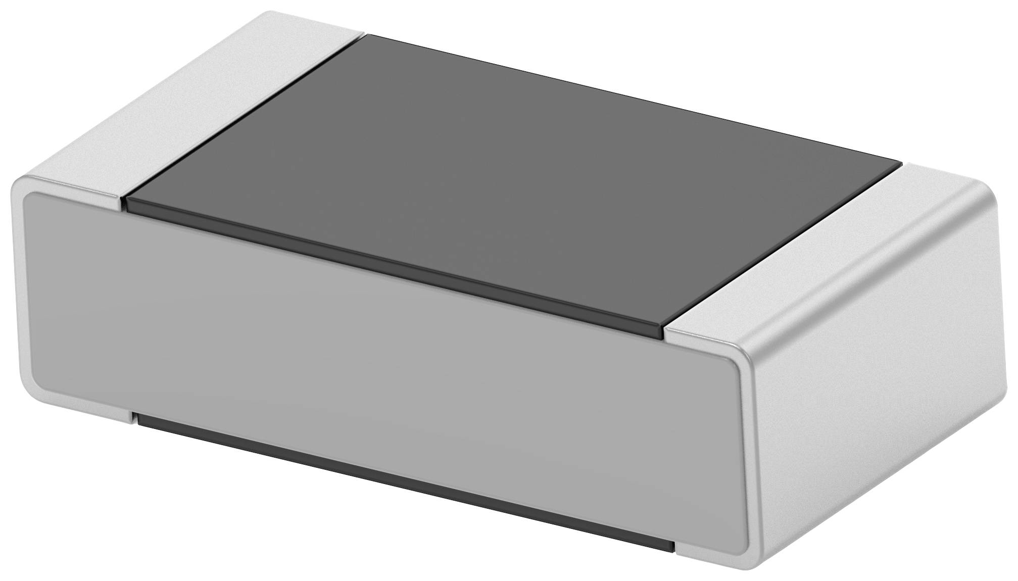 Prostokątny, zwięzły element elektroniczny z metalową obudową i ciemną górną powierzchnią.