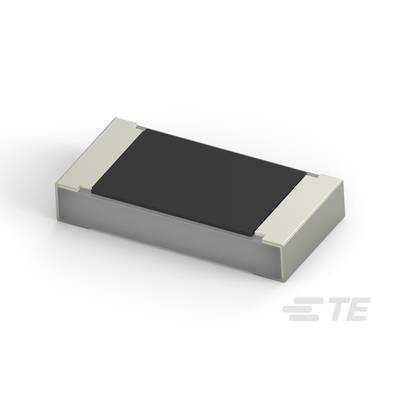 Prostokątny opór elektryczny z srebrnymi końcówkami, zamontowany na płaskiej powierzchni.