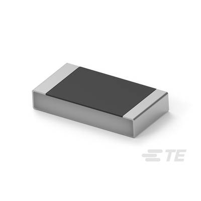 Prostokątny elektryczny rezystor na białym tle, z szarą górną powierzchnią i srebrnymi końcówkami.