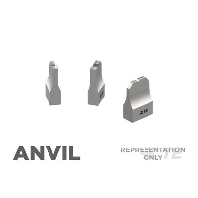 Trzy metalowe kształty kowadeł w różnych perspektywach z logo 'TE'. Tekst 'ANVIL' i 'REPRESENTATION ONLY' w lewym dolnym rogu.