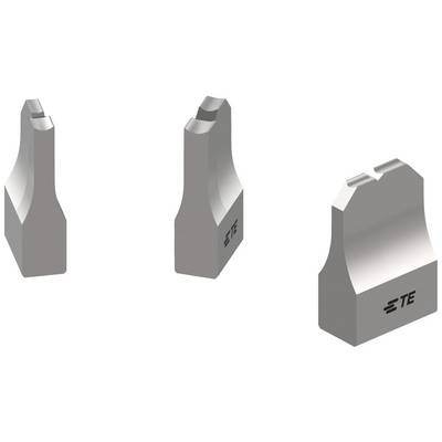 Trzy metalowe stempel z wygrawerowanym logo 'TE', umieszczone w różnych pozycjach. Stosowane do precyzyjnych prac przemysłowych.