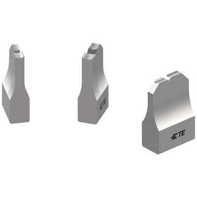 Trzy metalowe stempel narzędziowe z logo 'TE'. Różne kształty i rozmiary, odpowiednie do zastosowań przemysłowych.
