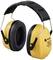 Żółte nauszniki ochronne z czarnymi poduszkami uszczelniającymi i regulowanym pałąkiem nagłownym, odpowiednie do ochrony przed głośnymi dźwiękami.