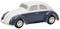 Zabawkowy samochodzik w stylu klasycznego VW Beetle, dwukolorowy - biało-niebieski.