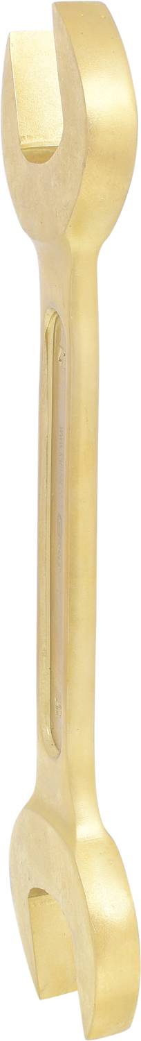 Złoty klucz nastawny ustawiony pionowo. Posiada otwarte końcówki w różnych rozmiarach.