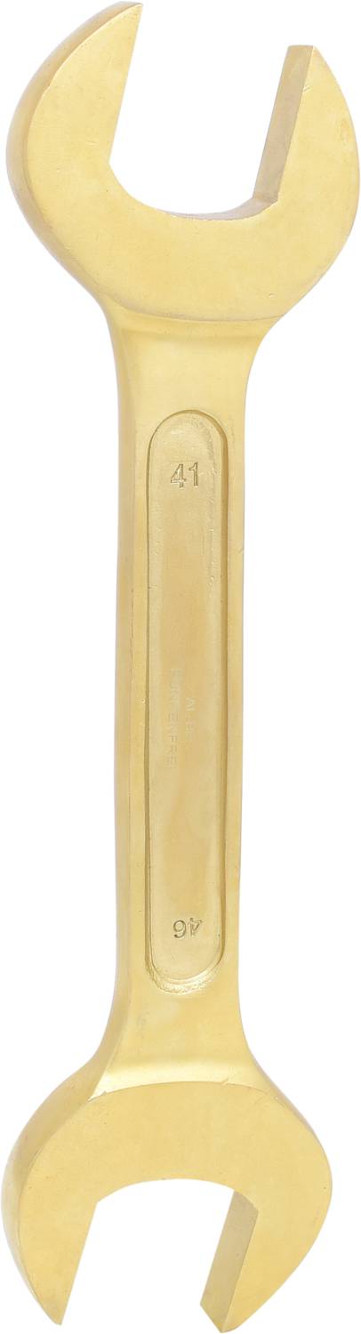 Złoty klucz nastawny z dwiema różnymi wielkościami szczęk na końcach.