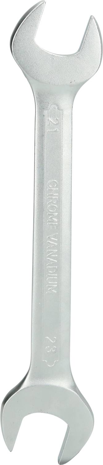 Srebrny klucz nastawny z otwartymi końcówkami, jedna na każdym końcu. Odpowiedni do prac konserwacyjnych i naprawczych.