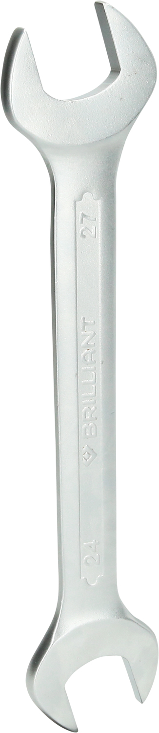 Srebrny klucz płasko-oczkowy o rozmiarach 21 i 24, używany do dokręcania i odkręcania śrub i nakrętek.