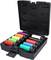 Kolorowe taśmy izolacyjne w różnych kolorach w czarnej walizce transportowej.