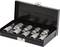 Otwarty czarny skrzynka narzędziowa z dziewięcioma srebrznymi nasadkami ułożonymi w dwóch rzędach.