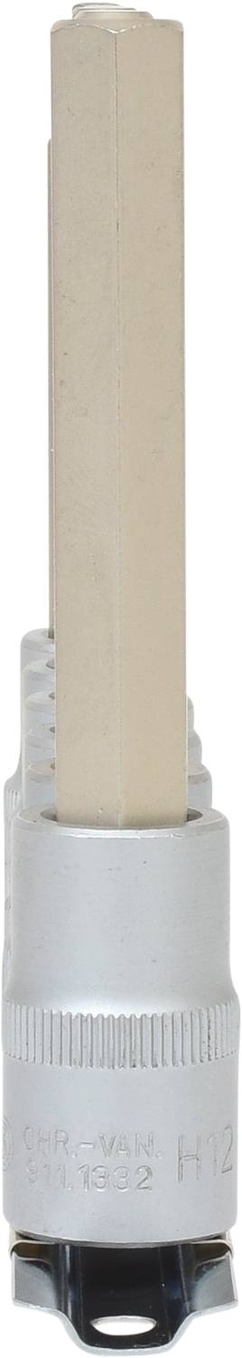 Nasadka zamknięta z chwytem 1/2 cala, sześciokątna, długa, do śrub z profilem wielowewnętrznym, w kolorze srebrnym.