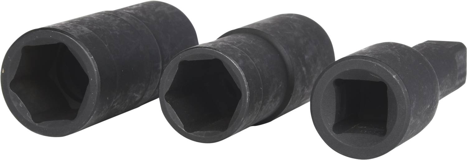 Trzy czarne wtyki o różnych rozmiarach ułożone obok siebie; są przeznaczone do profesjonalnego użytku.