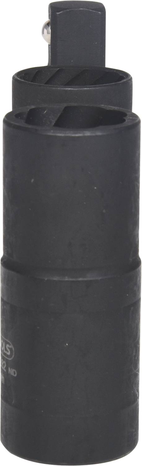 Czarny nasadowy klucz udarowy, odpowiedni do prac mechanicznych, służący do mocowania i odkręcania śrub.