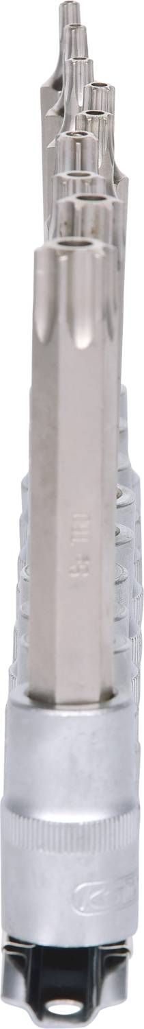 Stos kluczy imbusowych różnej wielkości ułożonych w srebrnym uchwycie.