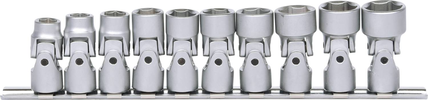 Seria nakrętek o różnych rozmiarach, ułożonych na stojaku.