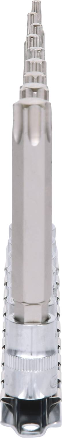 Metalowy klucz stopniowy z wieloma zróżnicowanymi zębami, prawdopodobnie przeznaczony do prac wiertniczych lub tnących.