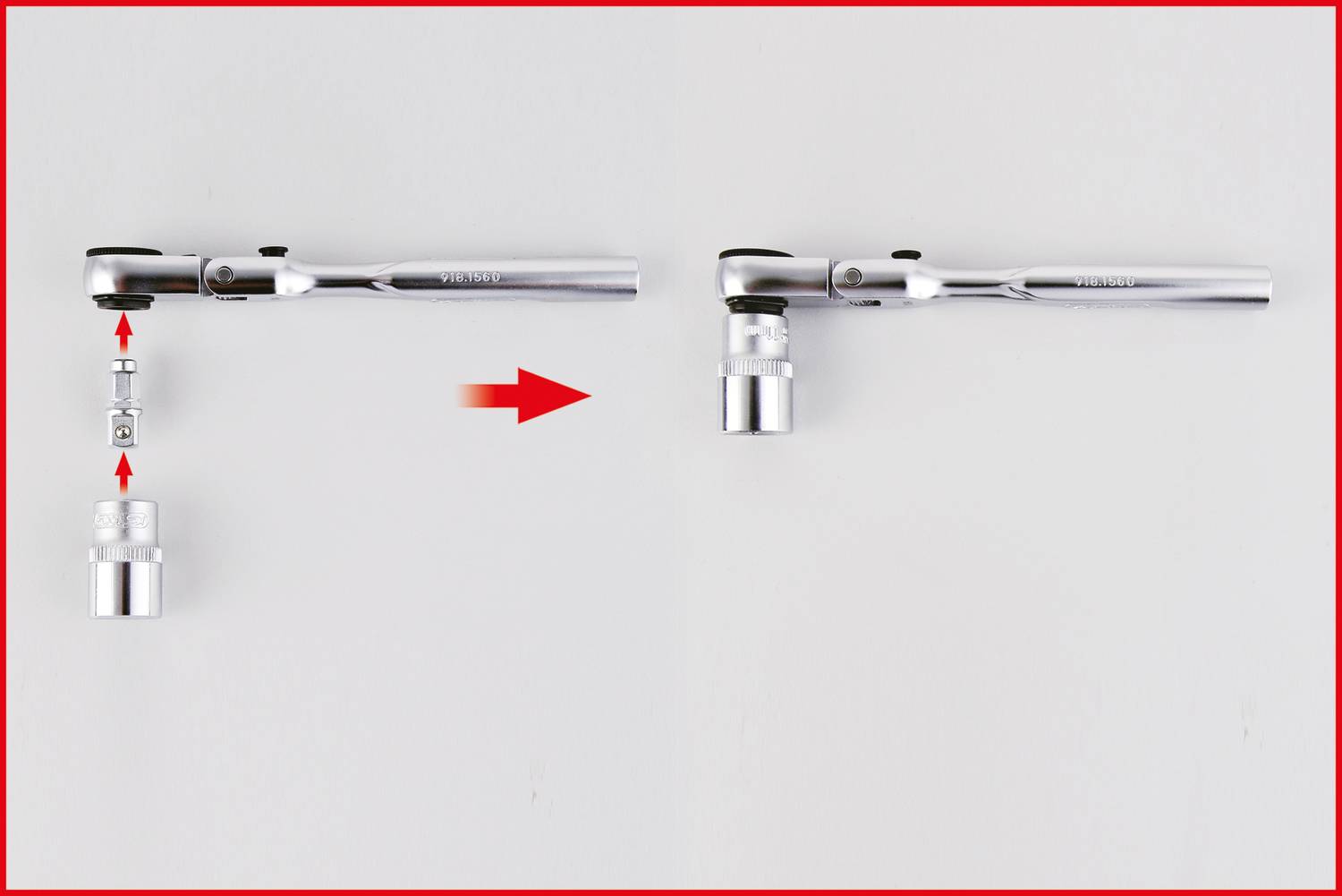 Dwa klucze nastawne połączone ze sobą. Po lewej stronie widoczny jest zdejmowany nakładka, po prawej nakładka jest zamocowana.