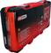 Czerwona skrzynka narzędziowa firmy KS Tools z przedstawionym zestawem kluczy nasadowych i narzędziami. Nadaje się do wygodnego transportu narzędzi.