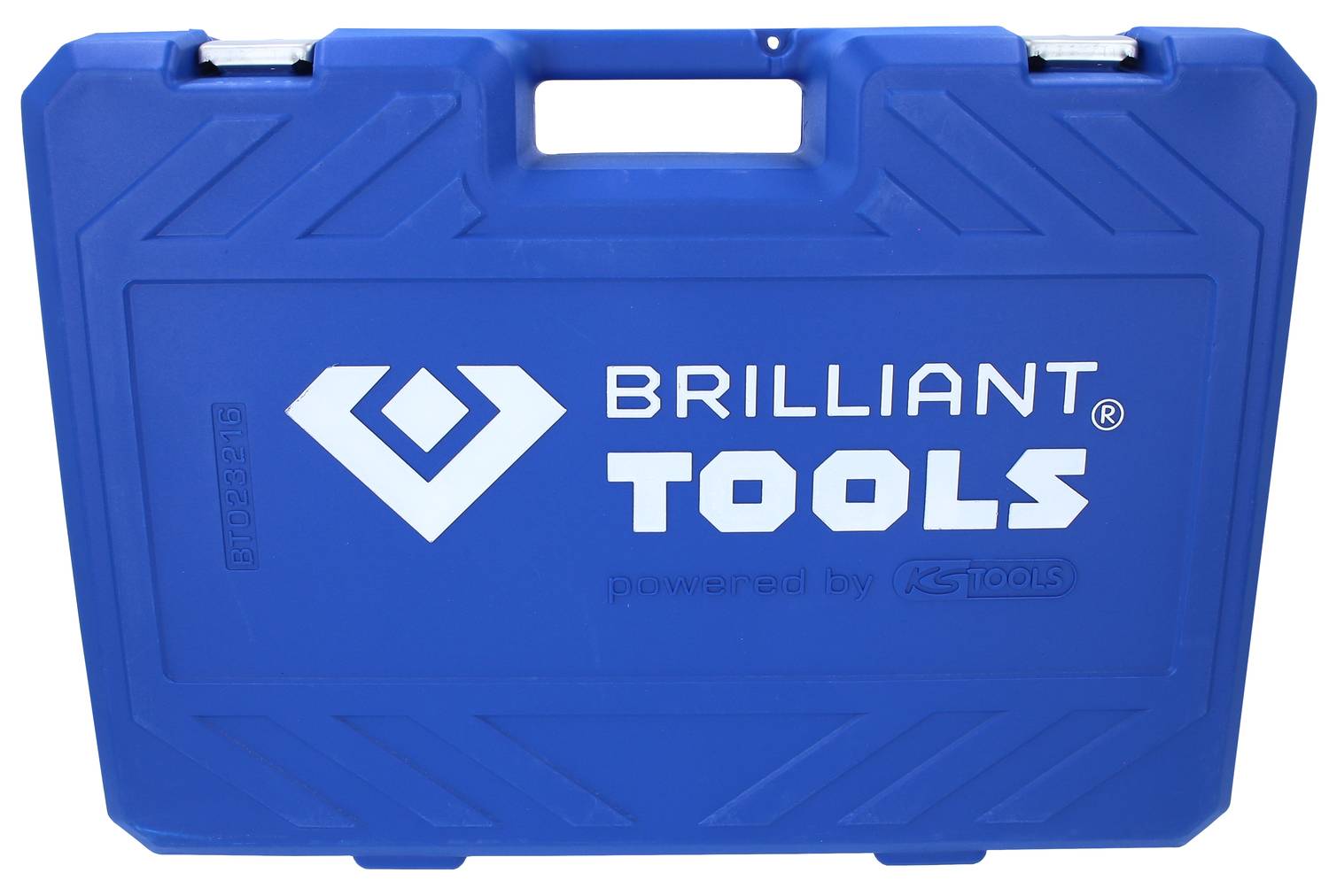 Niebieski kufer z napisem 'BRILLIANT TOOLS'.