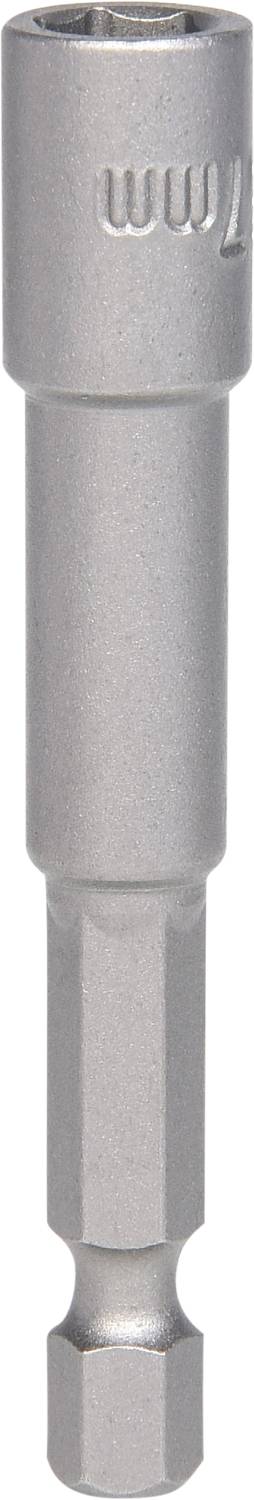 Srebrny metalowy uchwyt magnetyczny do bitów, cylindryczny z sześciokątnym zakończeniem, przeznaczony do mocowania grotów wkrętaków.