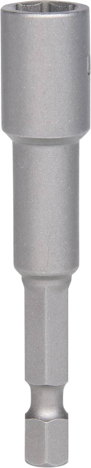 Sześciokątna końcówka wkrętakowa z metalu, o kształcie cylindrycznym, odpowiednia do prac śrubowych.