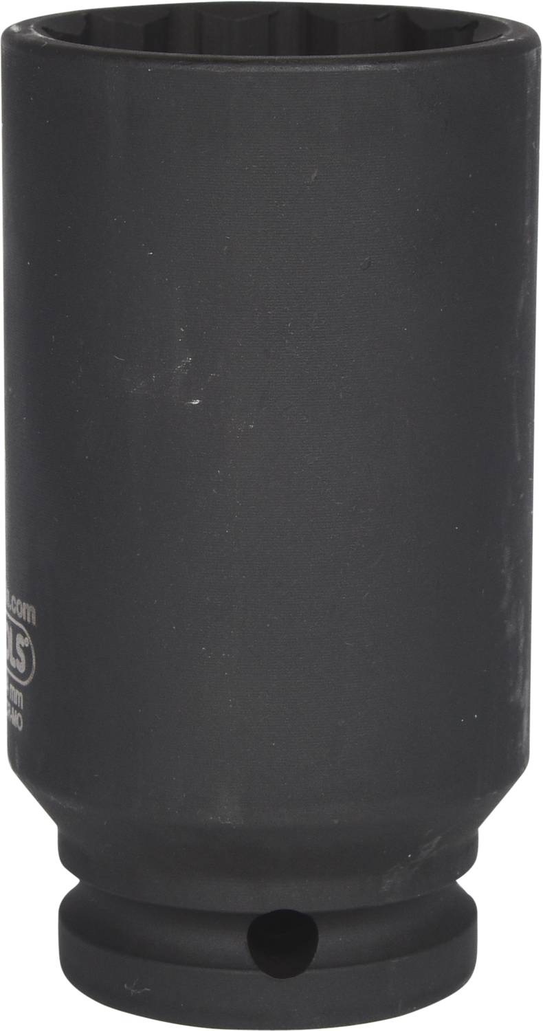 Czarny klucz nasadowy, cylindryczny i solidny, stoi pionowo i niemal całkowicie wypełnia obraz.