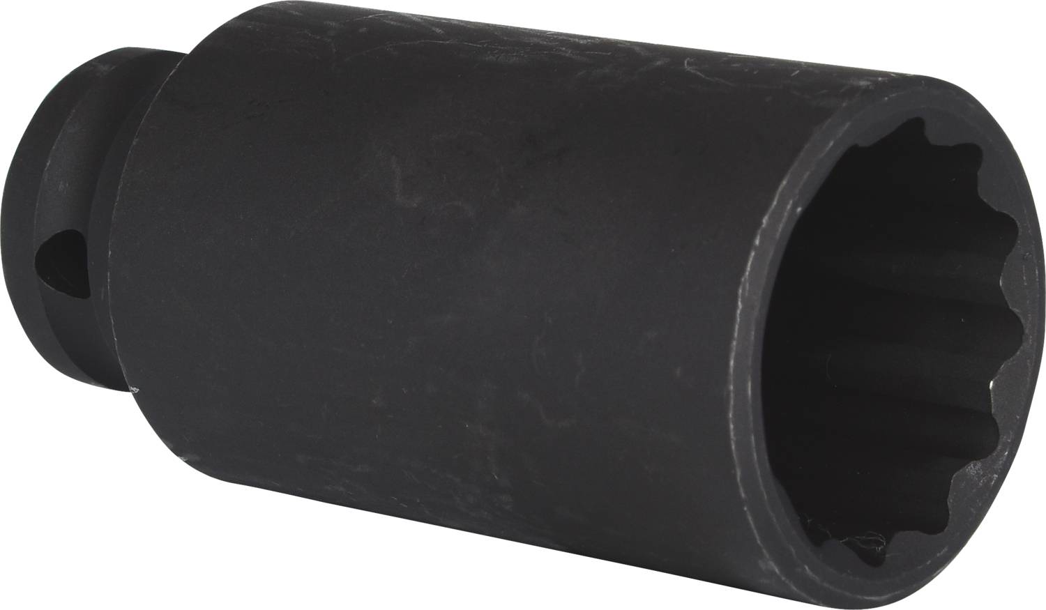 Czarna tuleja metalowa z karbowanym wnętrzem, przeznaczona do stosowania z kluczem dynamometrycznym.