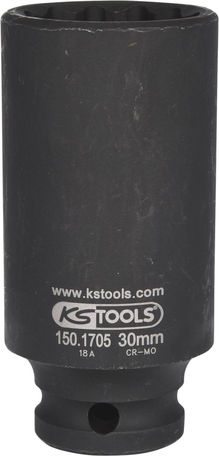 Czarny klucz nasadowy KS Tools, 30 mm, numer modelu 150.1705, wykonany ze stali CR-MO, z pogłębioną obsadą sześciokątną.