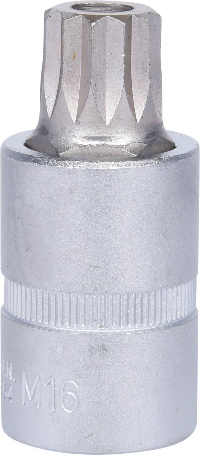 Srebrny nakładany element orzechowy z wieloma zębami, rozmiar M16, z żebrowanym uchwytem dla lepszego chwytu.