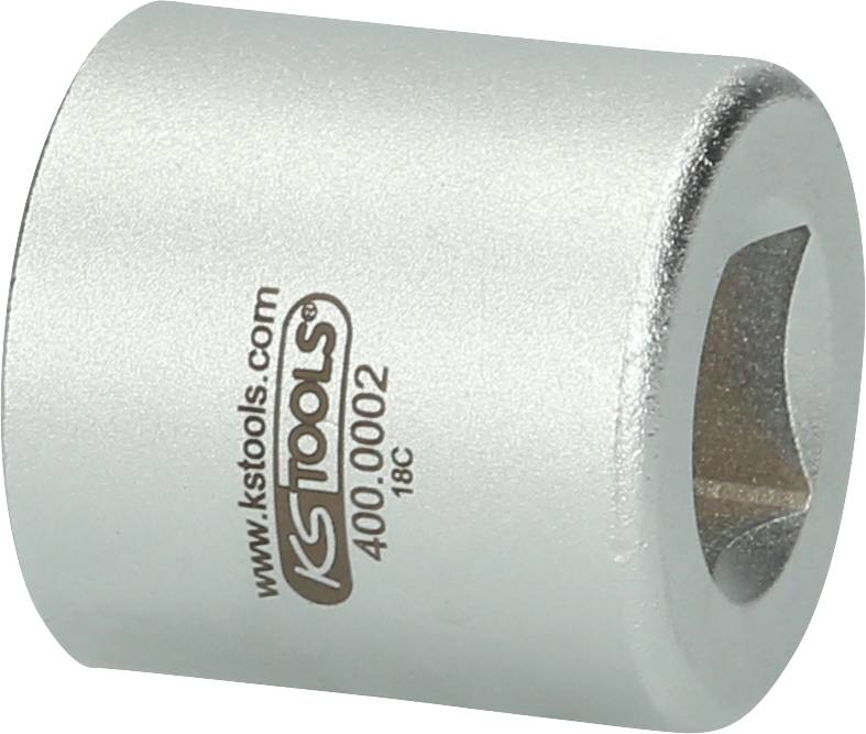 Bezuchwytowy srebrny klucz nasadowy oznaczony napisem 'KS TOOLS', numer '400.0002'.