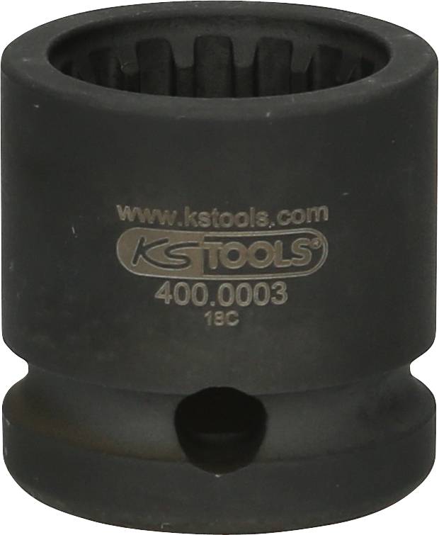 Czarny klucz nasadowy KS Tools, 18 mm, z logo i numerem produktu 400.0003.