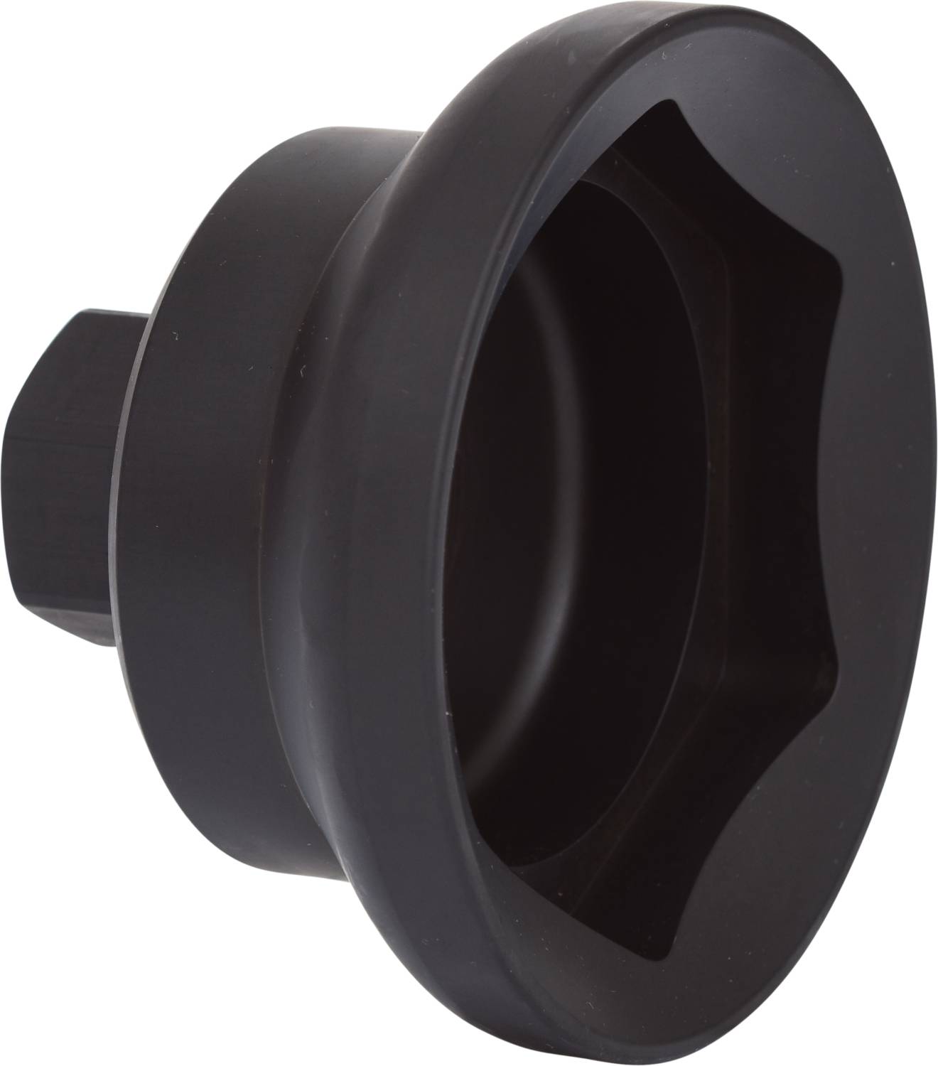 Czarny, sześciokątny klucz metalowy, prawdopodobnie klucz do śrub lub montażowy, na białym tle.