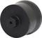 Czarny cylindryczny odbojnik gumowy z sześciokątnym mocowaniem metalowym pośrodku. Stosowany do tłumienia uderzeń lub redukcji drgań.