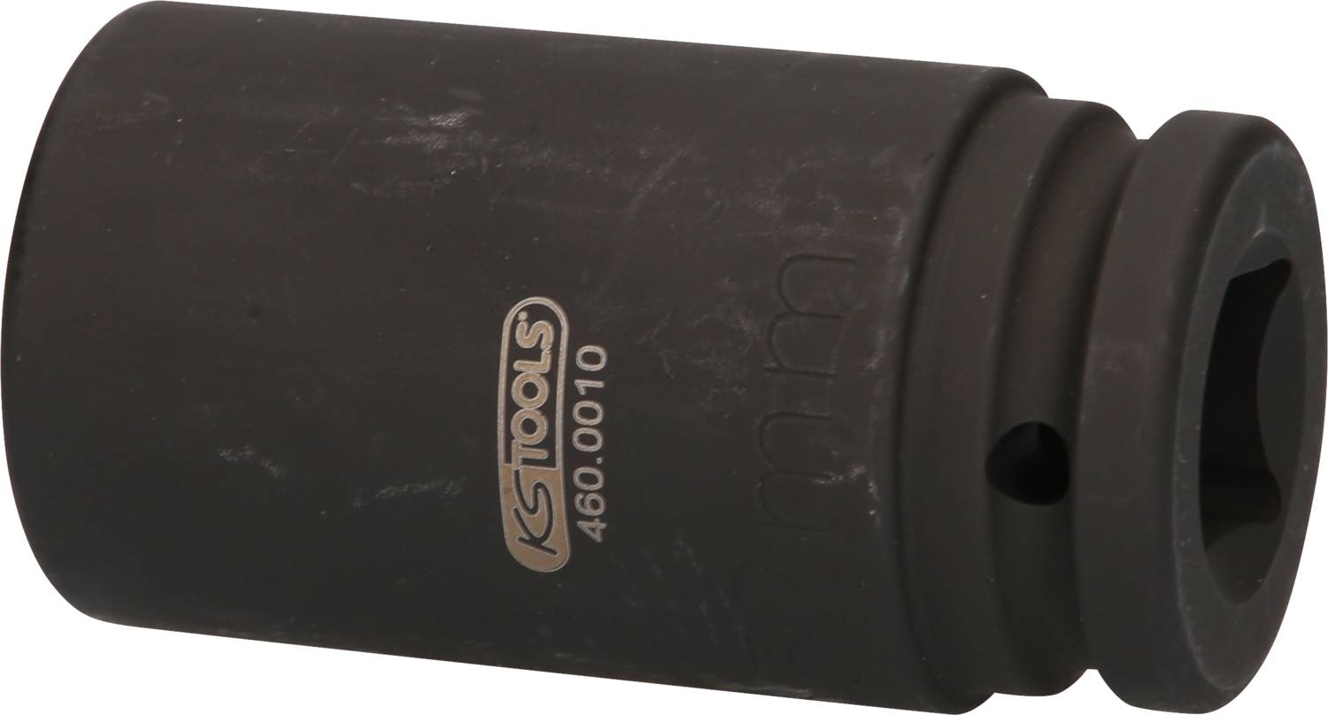 Czarny sworzeń blokujący z nadrukiem 'KS TOOLS 460.0010', przeznaczony do użycia z kluczem udarowym.