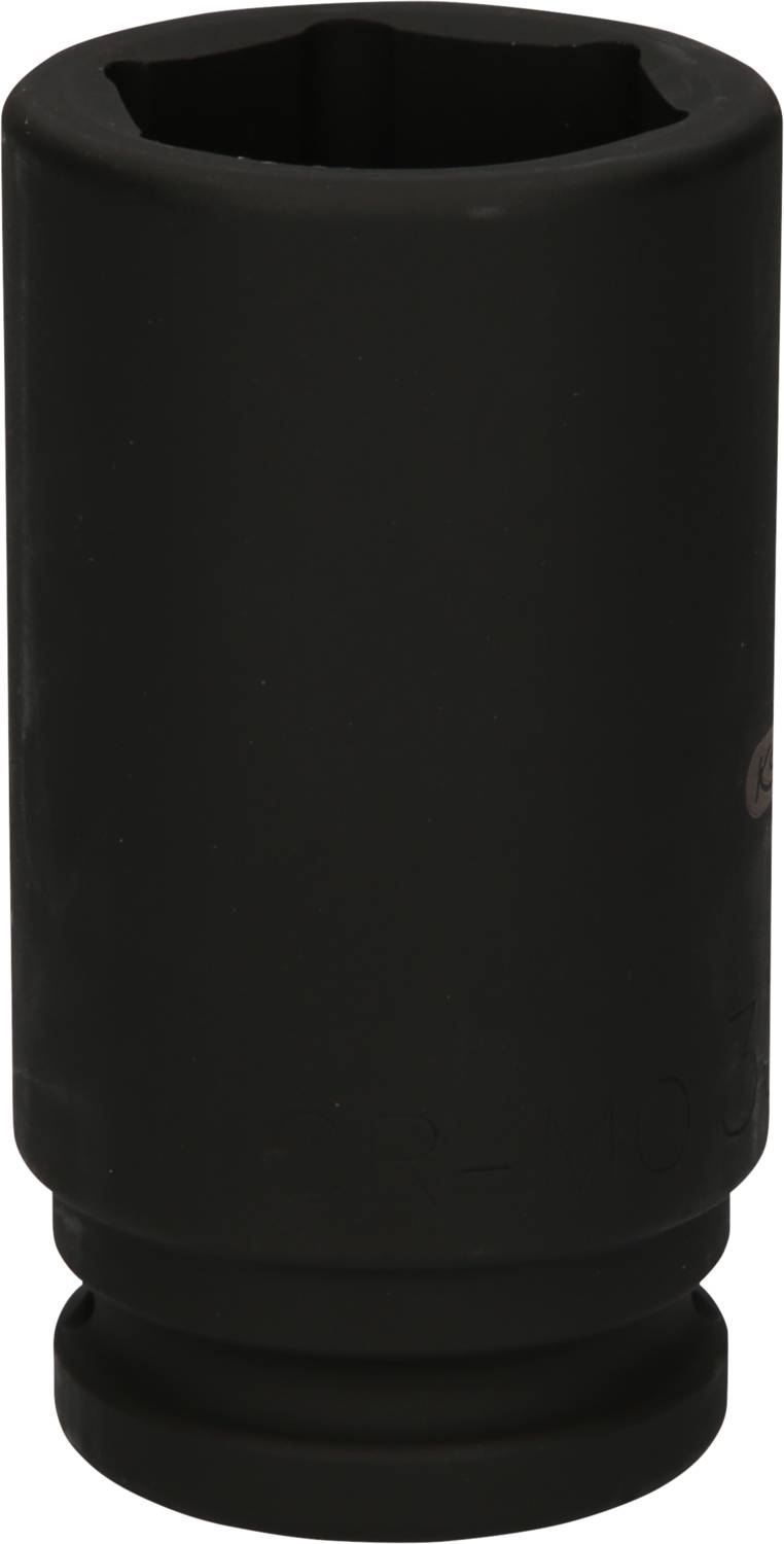 Czarny, cylindryczny nasadowy klucz nasadzany, prawdopodobnie używany do odkręcania śrub lub nakrętek w pojazdach silnikowych.