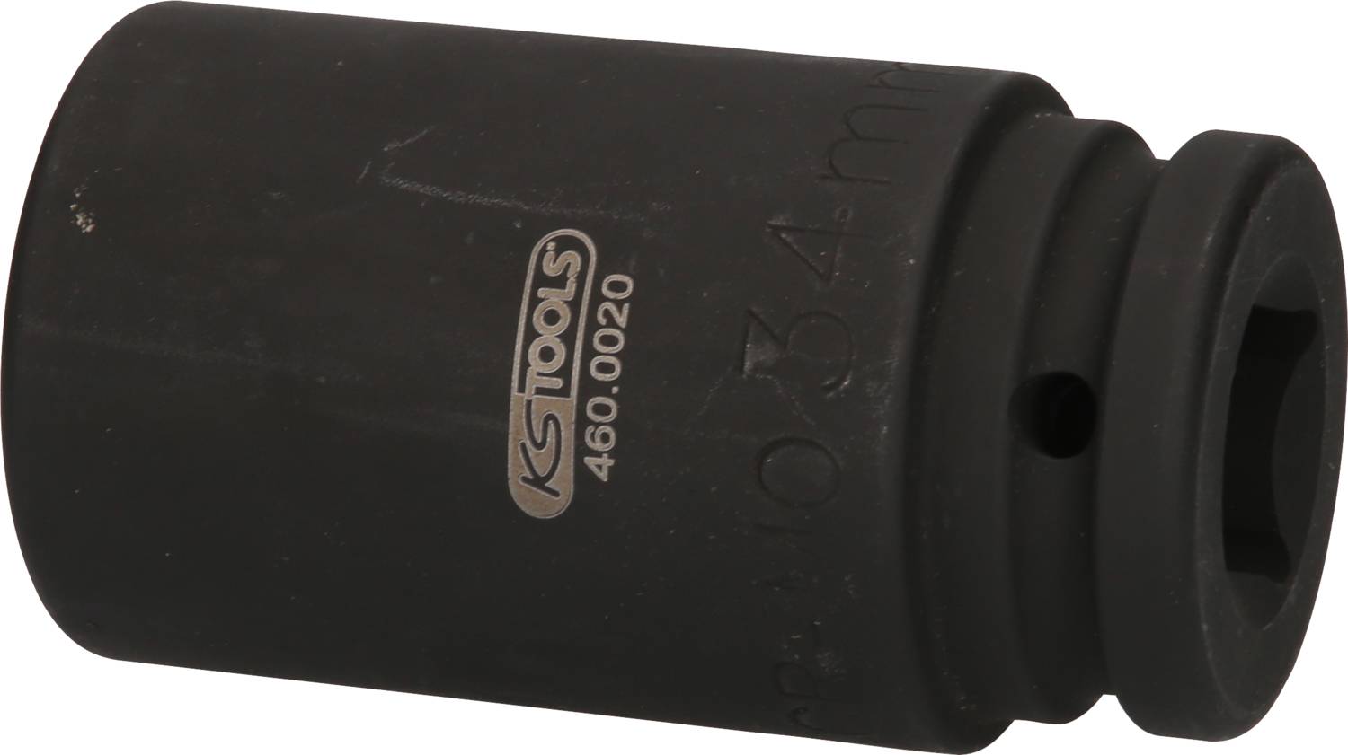 Czarny sworzeń z sześciokątnym otworem, wykonany z wytrzymałego metalu, z napisem 'KS Tools 460.0020'.