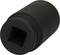 Czarny cylindryczny element gumowy z kwadratowym otworem i żebrowaną stroną. Może być elementem tłumiącym.