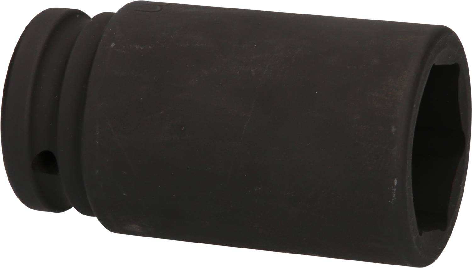 Czarna, cylindryczna nakrętka o zaokrąglonych krawędziach. Odpowiednia do użycia z kluczami płaskimi lub kluczami dynamometrycznymi.