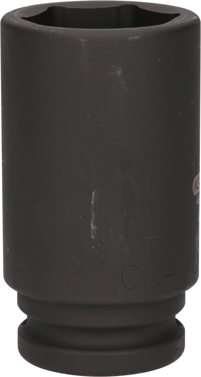 'Czarna nakrętka świecy zapłonowej do użycia z zestawami kluczy nasadowych, kształt cylindryczny, widoczne zużycie krawędzi.'